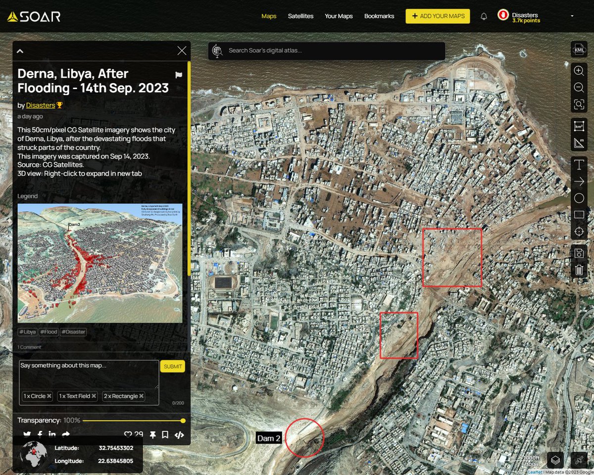 sergioajv1's tweet photo. 🇱🇾#Derna, #Libya #Floods 
Updates on @Soar_Earth Atlas :
-3D view assesment of fully disappeared buildings (red)
-Cloudless CG Satellite 14th Sep 2023
https://t.co/KaYyIJzbgd

🙏Google building footprints by Qiusheng Wu @giswqs :  https://t.co/BvOHqTpoR5 https://t.co/bAGlTaksyN