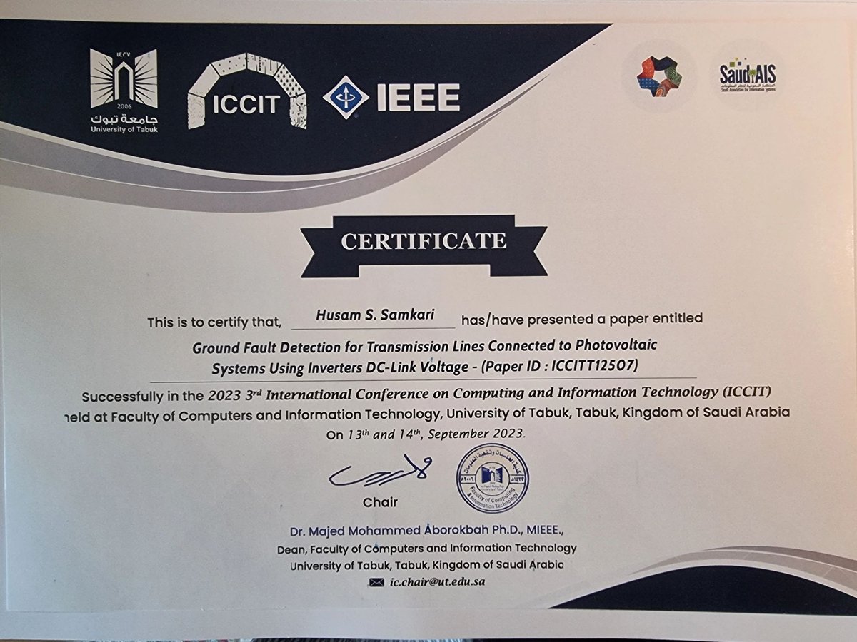 hssamkari's tweet image. I had the pleasure of attending and presenting a paper at the #IEEE 3rd International Conference on Computing and Information Technology #ICCIT at the University of Tabuk.

Many thanks to the organizers!

#Tabuk #NEOM #IEEE #renewableenergy #AI