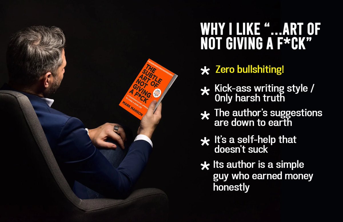 The book "The subtle art of not giving a f*ck" by Mark Manson is one of the most interesting, easy to read books with a surprisingly simple but deep meaning that we studiously avoid understanding on our own.  I really liked the book, I recommend it! 👍🏻
