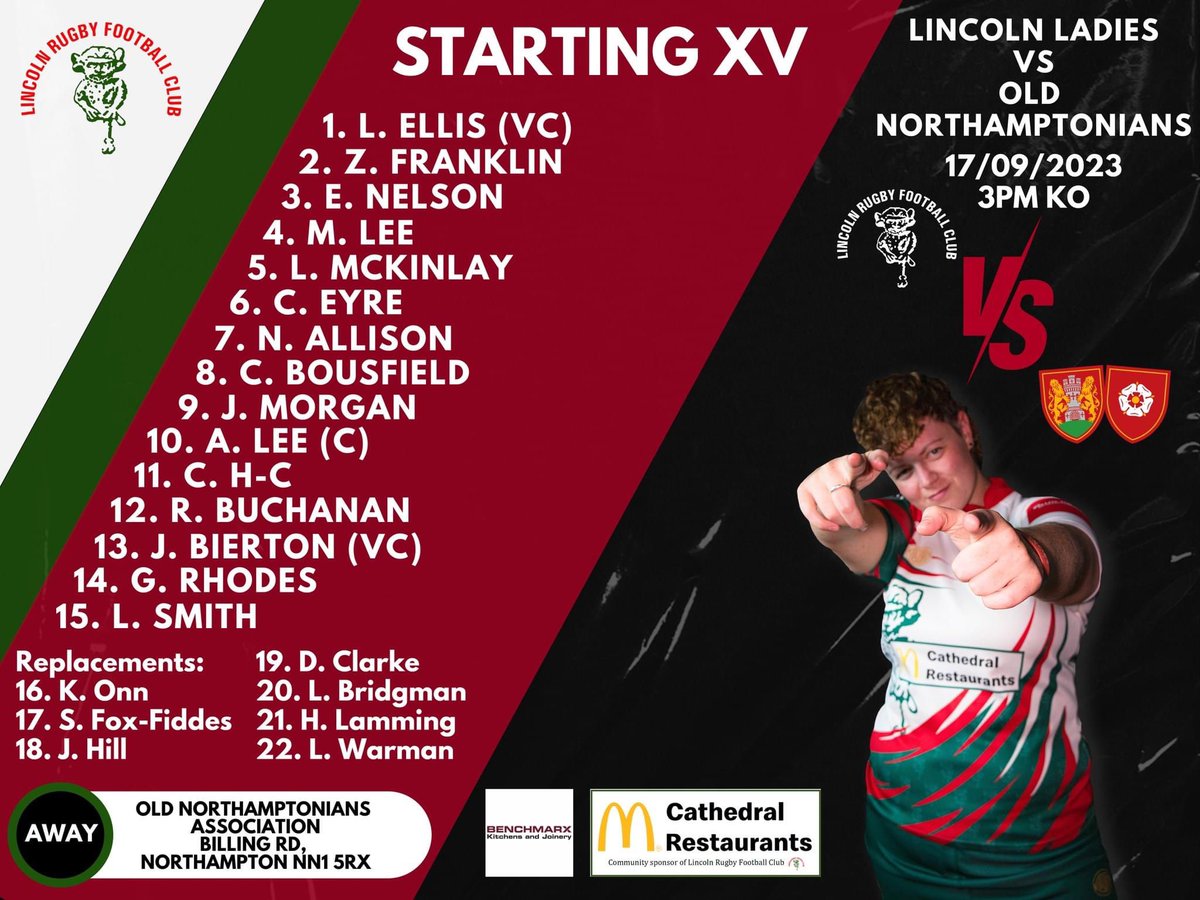 LincLadiesRFC's tweet photo. 📣SQUAD ANNOUNCEMENT📣
.
LINCOLN LADIES Vs OLD NORTHAMPTONIANS
📍 AWAY - NN1 5RX
⏰ 3pm Kick Off
⛅️ Sunday 17th September
🤝 Supporters Welcome! https://t.co/OPJPZ5B44G