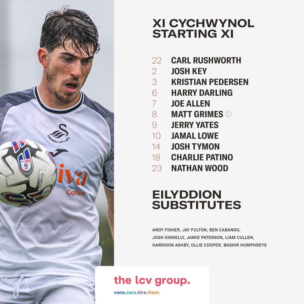 ⚠️ 𝗦𝗧𝗔𝗥𝗧𝗜𝗡𝗚 𝗫𝗜 ⚠️

Here's how the Swans line up for this evening's South Wales derby 🦢

Brought to you in partnership with <a href="/the_lcvgroup/">the lcv group.</a>.