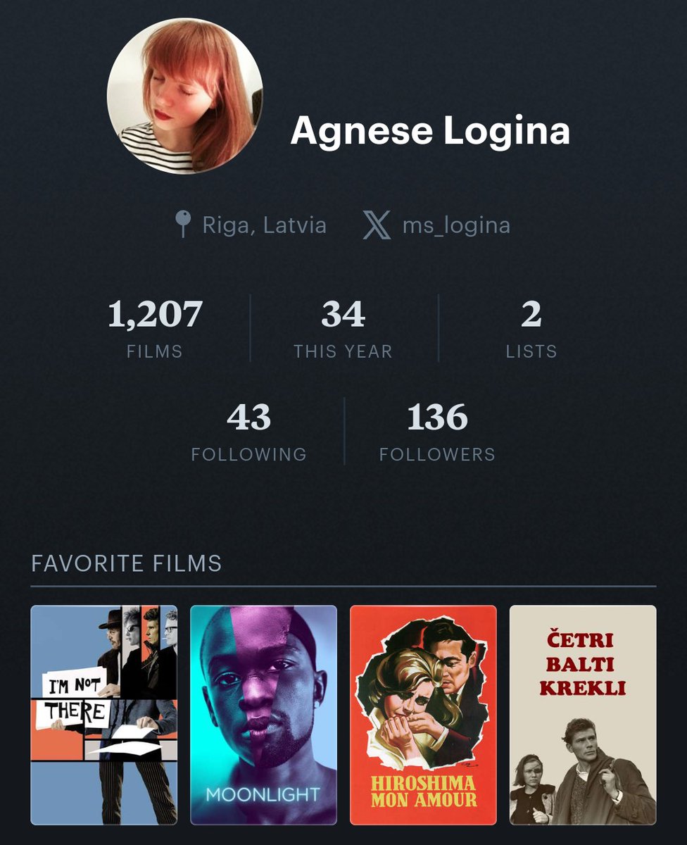 Yesterday Latvia ushered in a new government.

The new Minister of Culture, Agnese Logina from the Progressives party, is a 33-year-old film buff with an active Letterboxd account. She's also director of the Riga Film Museum