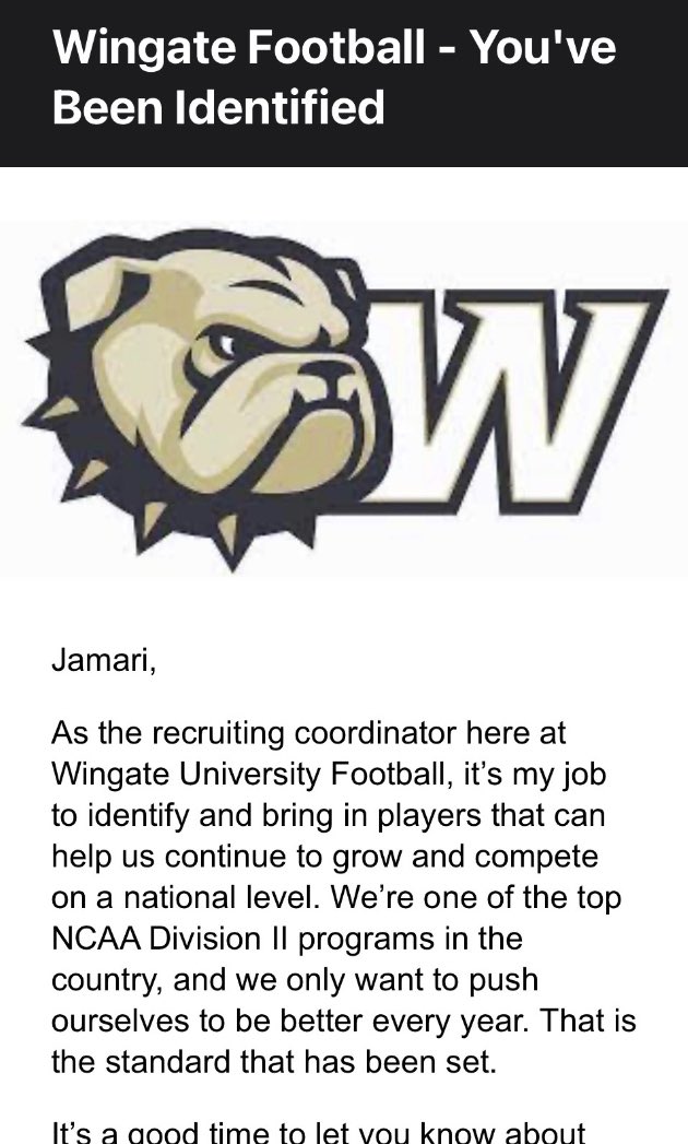 jamari_broome's tweet photo. Blessed !! @WU_Bulldogs @WingateFb @Coach_Ginn @CoachWatson83 @StuartCramerFB https://t.co/pjtOI8856h
