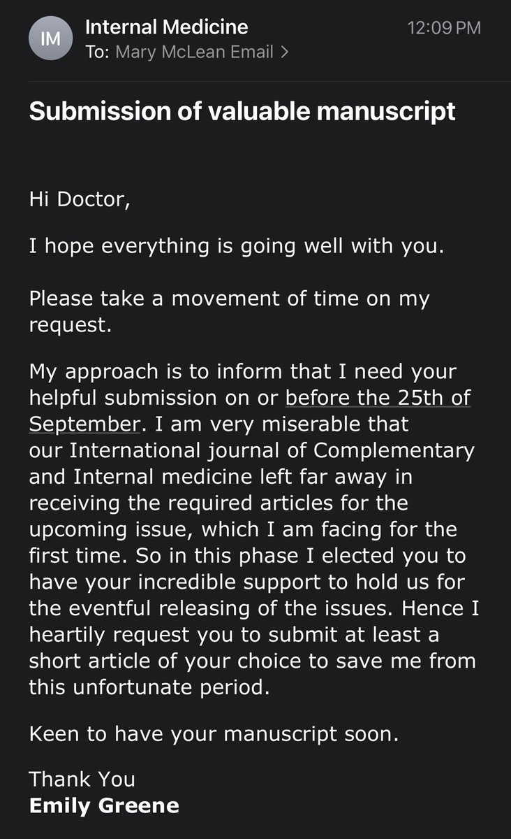 This is the best I’ve seen. Complementary and appeals to the emotions. Should I submit? #emergencymedicine #medicaleducation #predatoryjournal