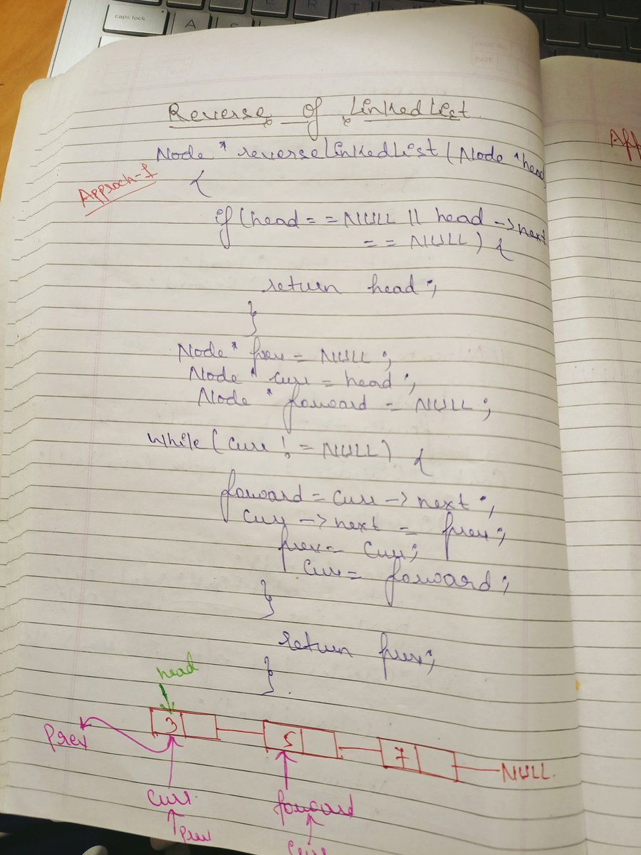 PoonjiJadon's tweet image. Starting #75DaysOfDSA with my college mates 

I am on the topic linked lists , so I am starting my challenge from there.

Today I revised the concept of LL and did 2 questions:
1) Reverse of a L.L
2) Finding middle of L.L
.
.

@itsPragya028 
@kinston_18 
@Dhanu0208 
@Gaurav_0771