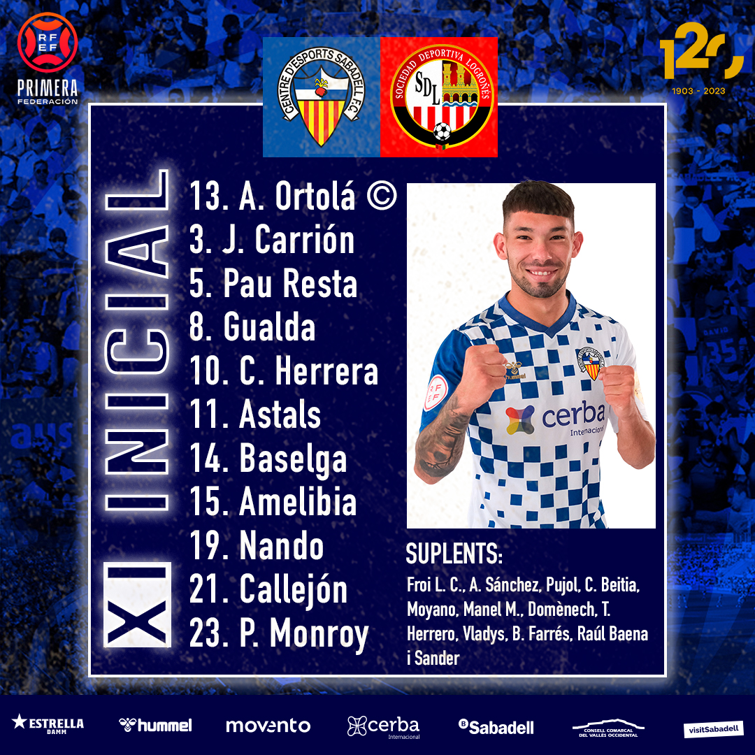 CESabadell's tweet photo. 📝 Aquest és l’11 de @Mikillado per al partit de @Primera_RFEF 🆚 @SDLogrones
💪🏻 Endavant, equip!
#EscollimElSabadell | #SabadellSDLogroñés https://t.co/ceZhXRTAix