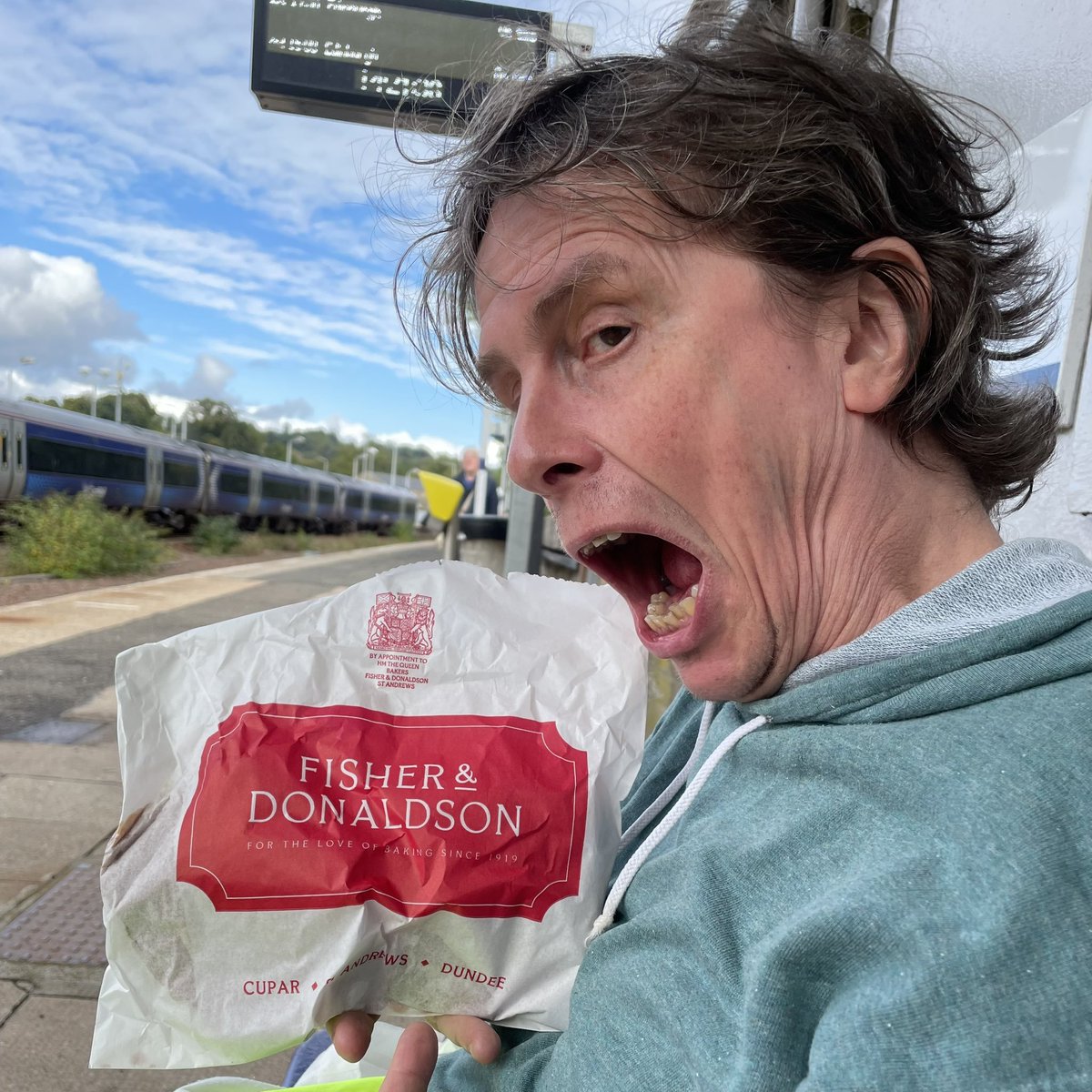 Perhaps not the most flattering photo of me, but it would be rude to go to Cupar and not get some F&amp;D FDs. Will report back later once I've tried them. <a href="/FisherDonaldson/">Fisher & Donaldson</a> #FDs