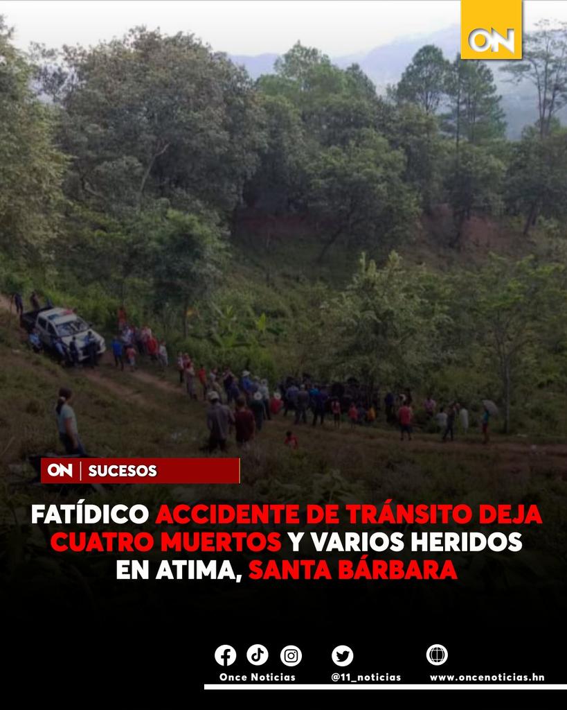 canal11hn's tweet photo. #SUCESOS🛑 | Desde tempranas horas de este sábado se reportó un aparatoso accidente de tránsito que dejó como resultado cuatro muertos y varios heridos en Atima, Santa Bárbara.

Más información aquí: https://t.co/YV9skbDFAT

#SantaBárbara #Atima #Accidente https://t.co/lc2zBydNQL