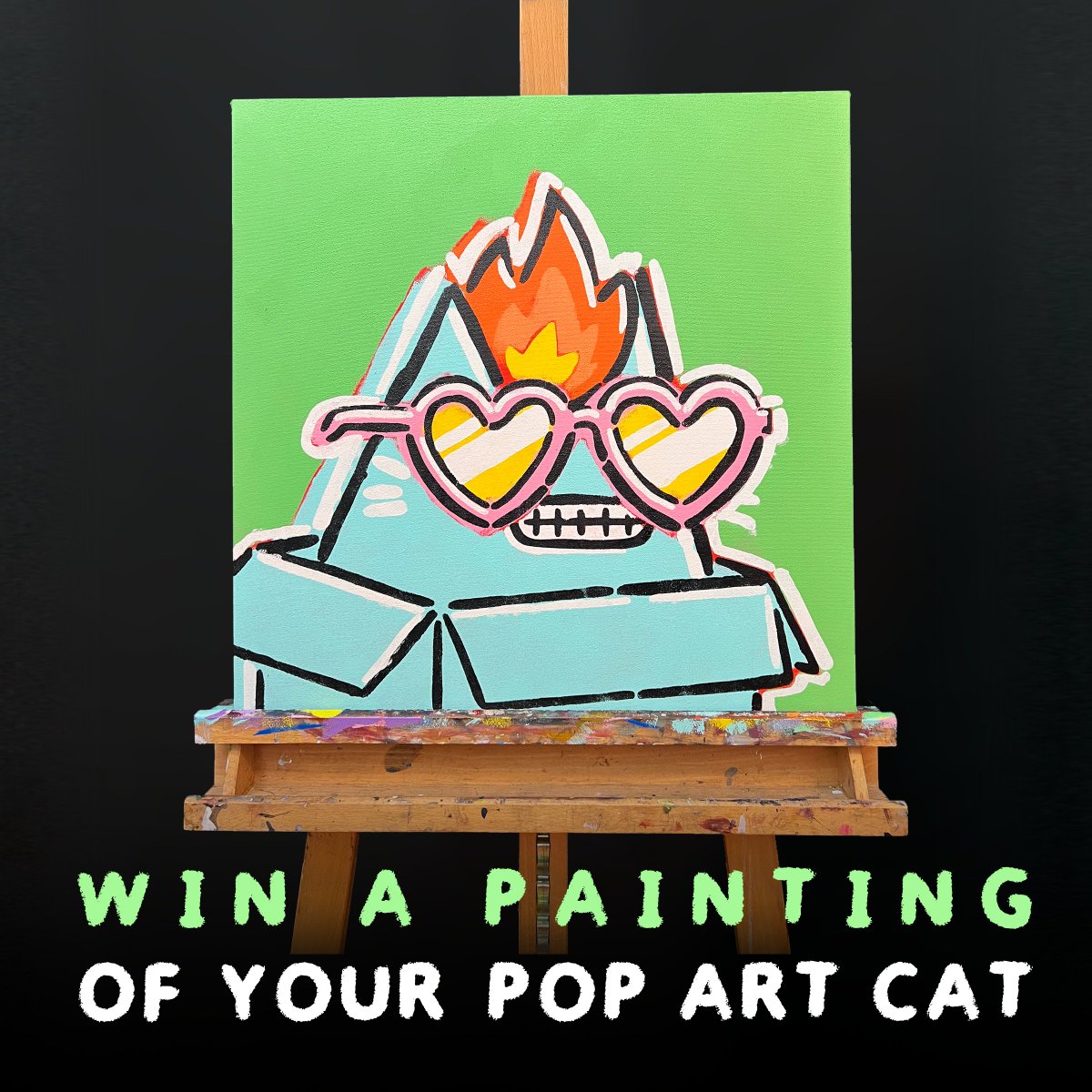 GIVEAWAY!!! Every week, @mattchessco paints a lucky holder's Pop Art Cat. To enter: Like, RT, Follow us, Post an image of your Pop Art Cat in the comments. Announcing the winner in ∼24 hours. Tune in to Matt's livestream tomorrow (Sunday) at 9pm EST.