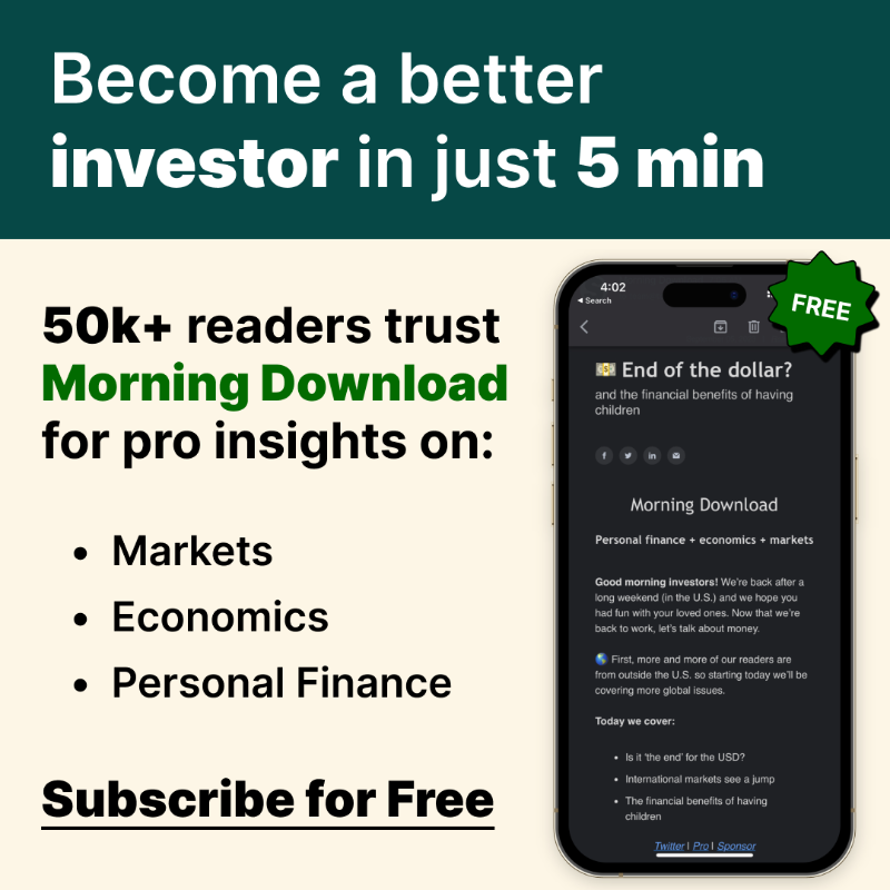 TrajanKing's tweet photo. Don't invest another dollar before reading Morning Download.

Subscribe to get daily market insights and wisdom, condensed into a 5 min read.