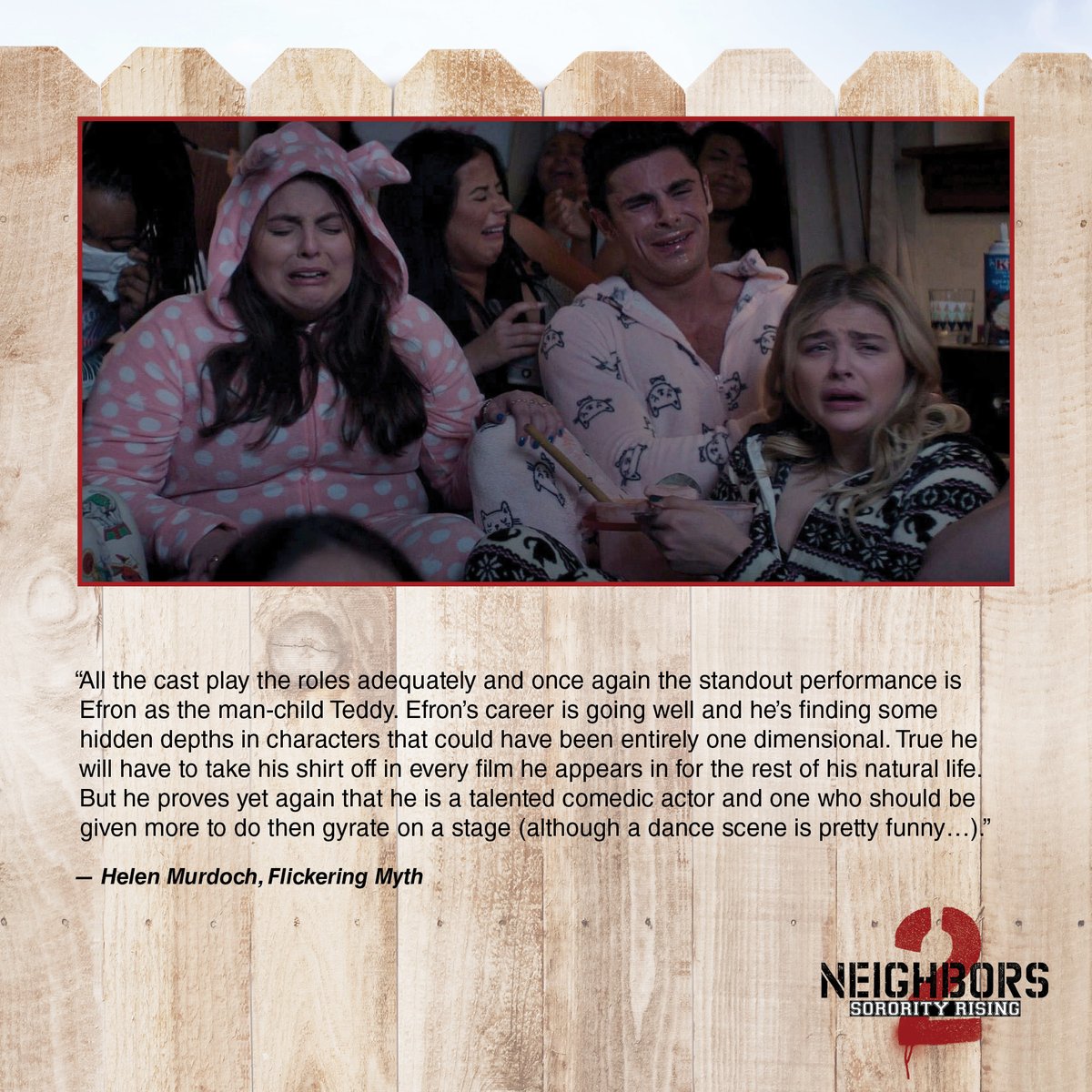 NotableZacEfron's tweet photo. “... and once again the standout performance is Efron as the man-child Teddy. Efron’s career is going well and he’s finding some hidden depths in characters that could have been entirely one dimensional.”
#Neighbors2 #BadNeighbours2 #Neighbors2SororityRising #ZacEfron https://t.co/nRqcDBIC8M