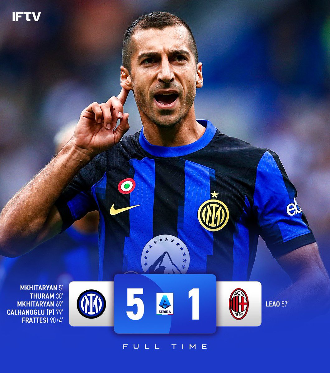 Inter in 2023 vs Milan:

• 5 wins
• 12 goals scored
• 1 goal conceded

TOTAL domination from Inzaghi ⚫🔵