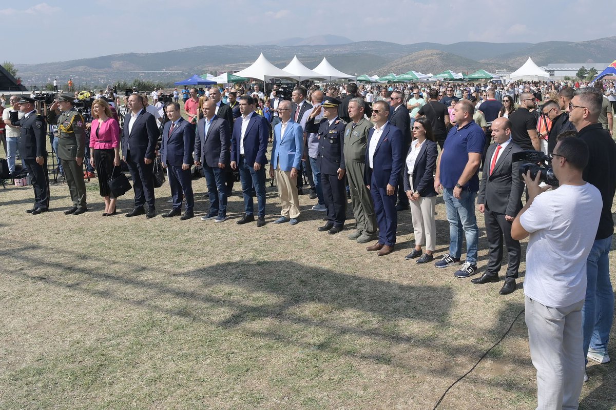 MFASerbia's tweet photo. DPM/FM #Dacic attended the commemoration of the 100th anniversary of Macedonian aviation at the Stenkovec recreational airfield; emphasized the need for further strengthening of #Serbia #NorthMacedonia ties and the importance of excellent coop within the #OpenBalkans initiative. https://t.co/mwbm0TVBCt