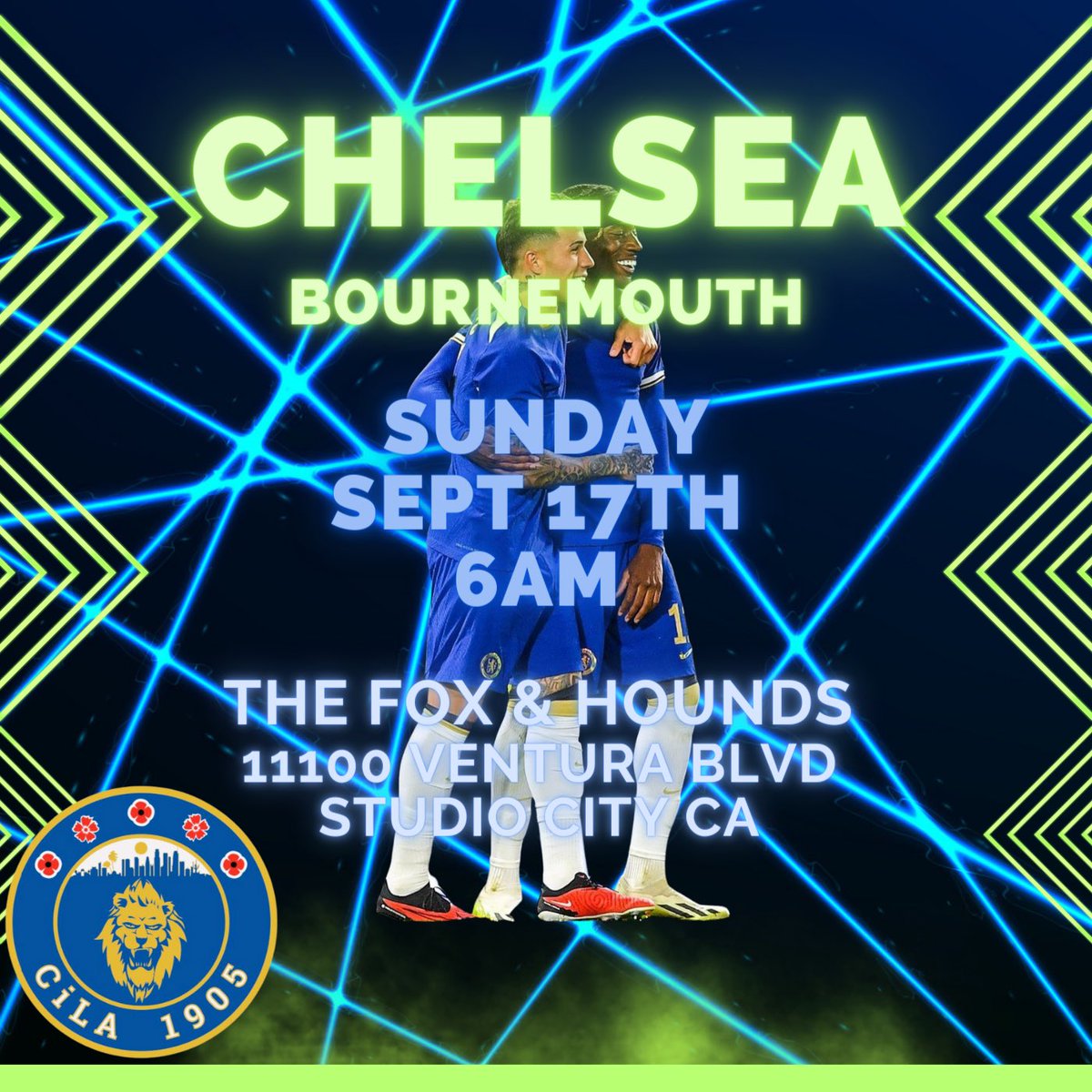 cila1905's tweet photo. We’re back from International Break! 
Join us tomorrow bright and early at 6am at The Fox. The Blues travel away to take on Bournemouth. See ya there! 

#cfc #cfcla #lablues #chelseafc #foxandhounds #studiocity #la #ktbffh #utc  #myplmorning https://t.co/Qj955Ia5ho