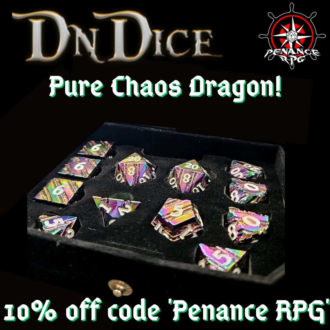 PenanceRPG's tweet photo. New dice!!
Limited time only - free upgrade to 11dice set

https://t.co/LhbpE7yxJb

Rainbow, solid metal dice perfet for causing chaos on your #TableTop

#Dice #TTRPGs #RPG #DnD5 #DnD #GamingDice #gaming #PolyhedralDice #affiliate #discount #LimitedOffer #MetalDice #gamers https://t.co/pZpfFWQpYd