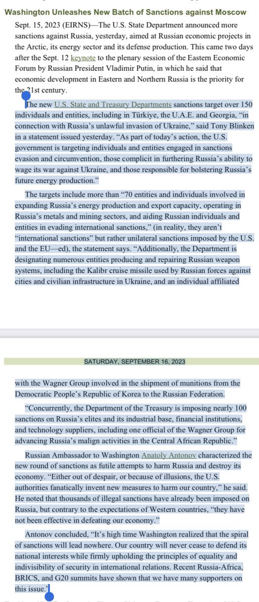 News from the EIR Daily Alert

“#Washington Unleashes New Batch of #Sanctions against #Moscow”

Sept. 15, 2023, (EIRNS)—larouchepub.com/pr/2023/202309…

#Kremlin, #Russia, #BidenAdministration, #Türkiye, #UAE, #Georgia, #RussianGovernment, #Blinken, #treason, #Traitor #PeaceNotWar!