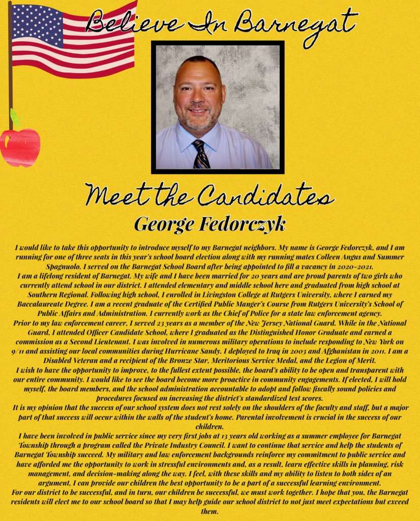 Do you Believe in Barnegat?  We do but we want you to meet our team!  Introducing the 2023 Believe in Barnegat candidates!  Colleen Angus, Summer Spagnuolo and George Fedorczyk!