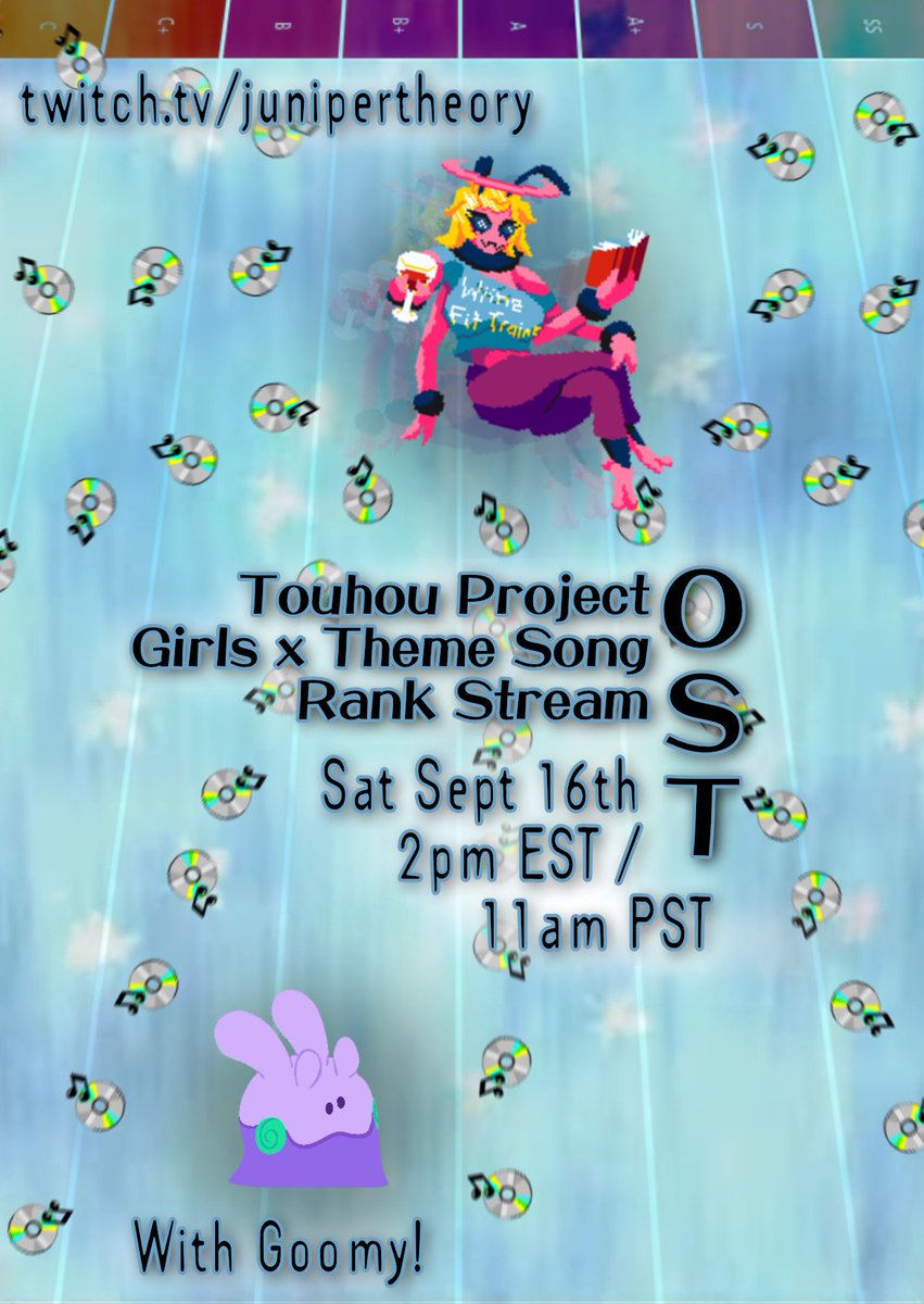 i've decided to go insane and rank every single #touhou girl by how good their theme song is with @CristataMusic 

come watch twitch.tv/junipertheory