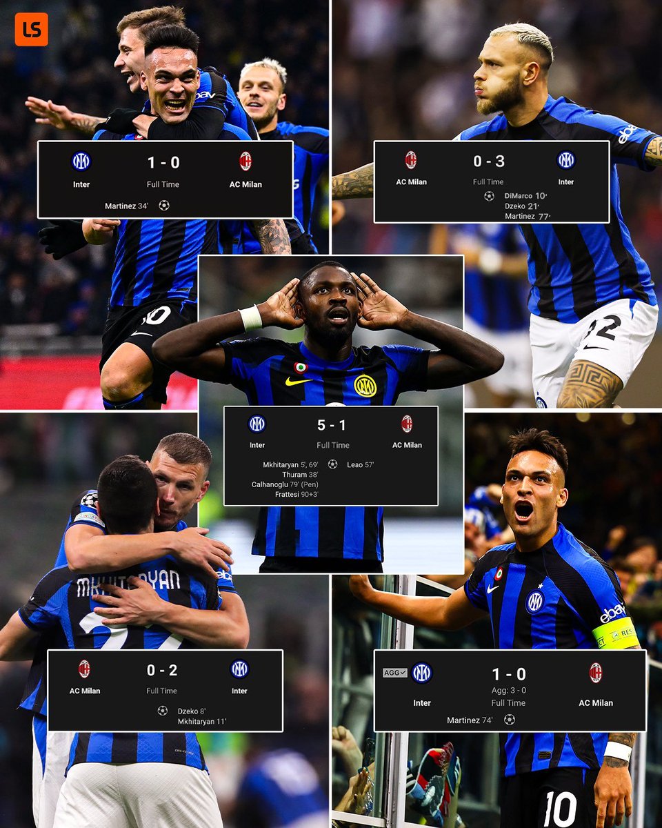zonainteristi_'s tweet photo. 18/1 Milan 0-3 Inter || Super Coppa
5/2 Inter 1-0 Milan || SerieA
10/5 Milan 0-2 Inter || Leg-1 Semifinal Ucl
16/5 Inter 1-0 Milan || Leg-2 Semifinal UCL 
16/9 Inter 5-1 Milan || SerieA

Semua itu terjadi di tahun 2023 ☺️
📸 #LiveScore https://t.co/Kgc0ftZR29