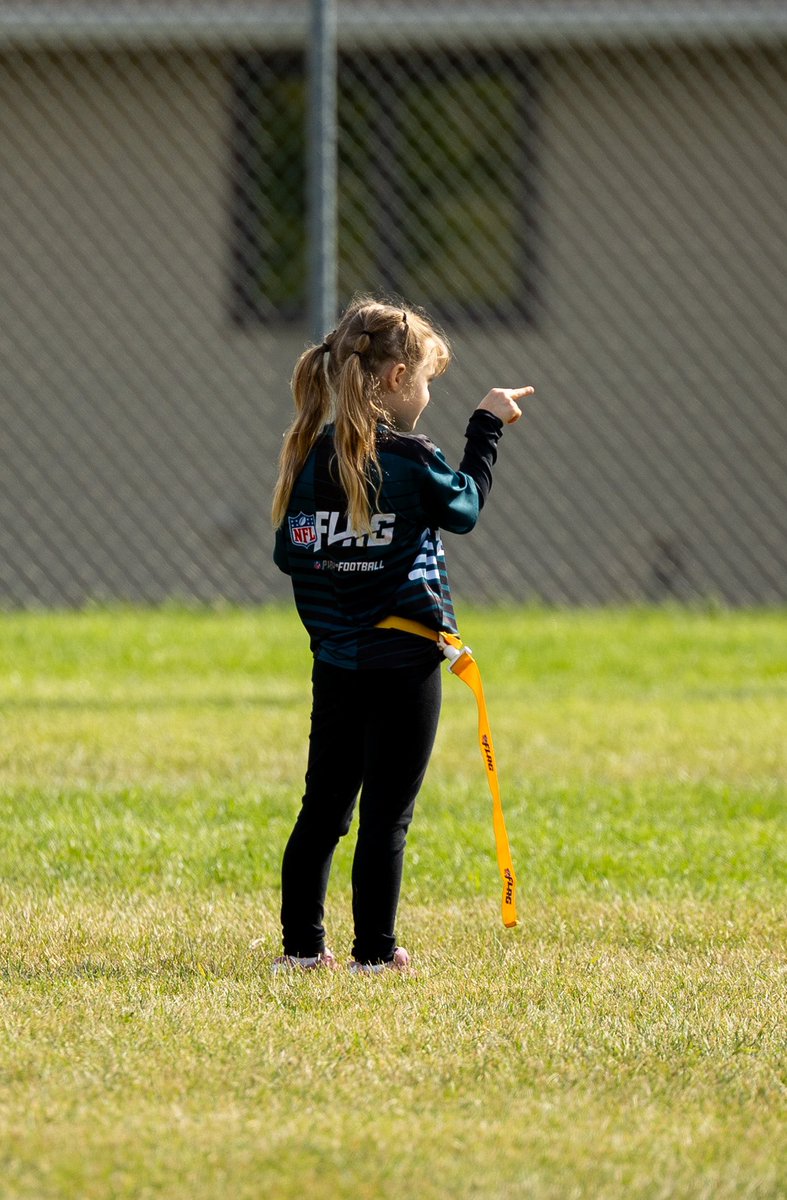 Flag football game 2- 

Jenna lines up across from a kid on defense and I see her do this…..😂😂😂