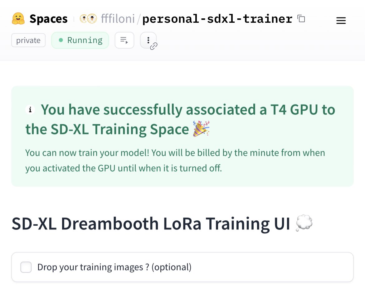 I made some UI changes with the support of @victormustar so that the SD-XL training space on @huggingface is more pleasant to use 😉 What do you think ? Feel free to suggest what you would change too 🤗 🚂 huggingface.co/spaces/fffilon…