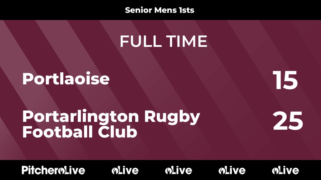 portrugby1974's tweet photo. FULL TIME: Portlaoise 15 - 25 Portarlington Rugby Football Club
#PORPOR #Pitchero
https://t.co/hBBTaSk0Cl https://t.co/UBdwXTYkvX