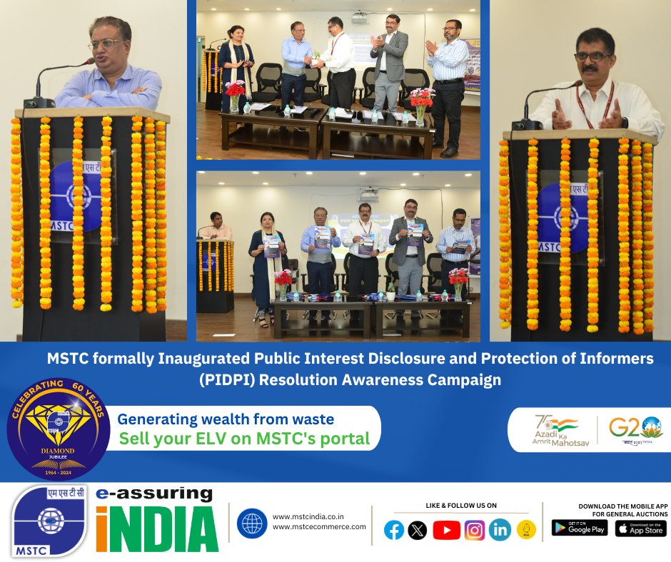 mstcindia's tweet image. As a prelude to the Vigilance Awareness Week, 2023 MSTC formally Inaugurated Public Interest Disclosure and Protection of Informers (#PIDPI) Resolution Awareness Campaign in presence of esteemed Chief Guest, Sh Abhijit Narendra,Js &amp;amp; CVO, Ministry of Steel on 16.09.2023 at Kolkata