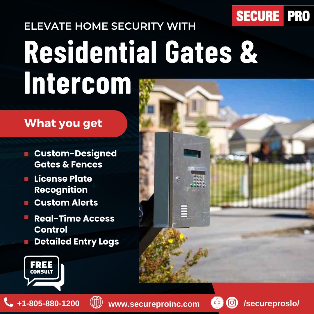 secureproslo's tweet image. 🏡 Elevate Home Security with Residential Gates &amp;amp; Intercom:

✅ Custom Gates &amp;amp; Fences
🔐 License Plate Recognition
🚪 Hands-Free Access
🌐 Cellular &amp;amp; Satellite
📞 +1-805-880-1200
📍 119 N. Milpas St.

🆓 REQUEST A FREE ESTIMATE!
🏠 #HomeSecurity #GateIntercom