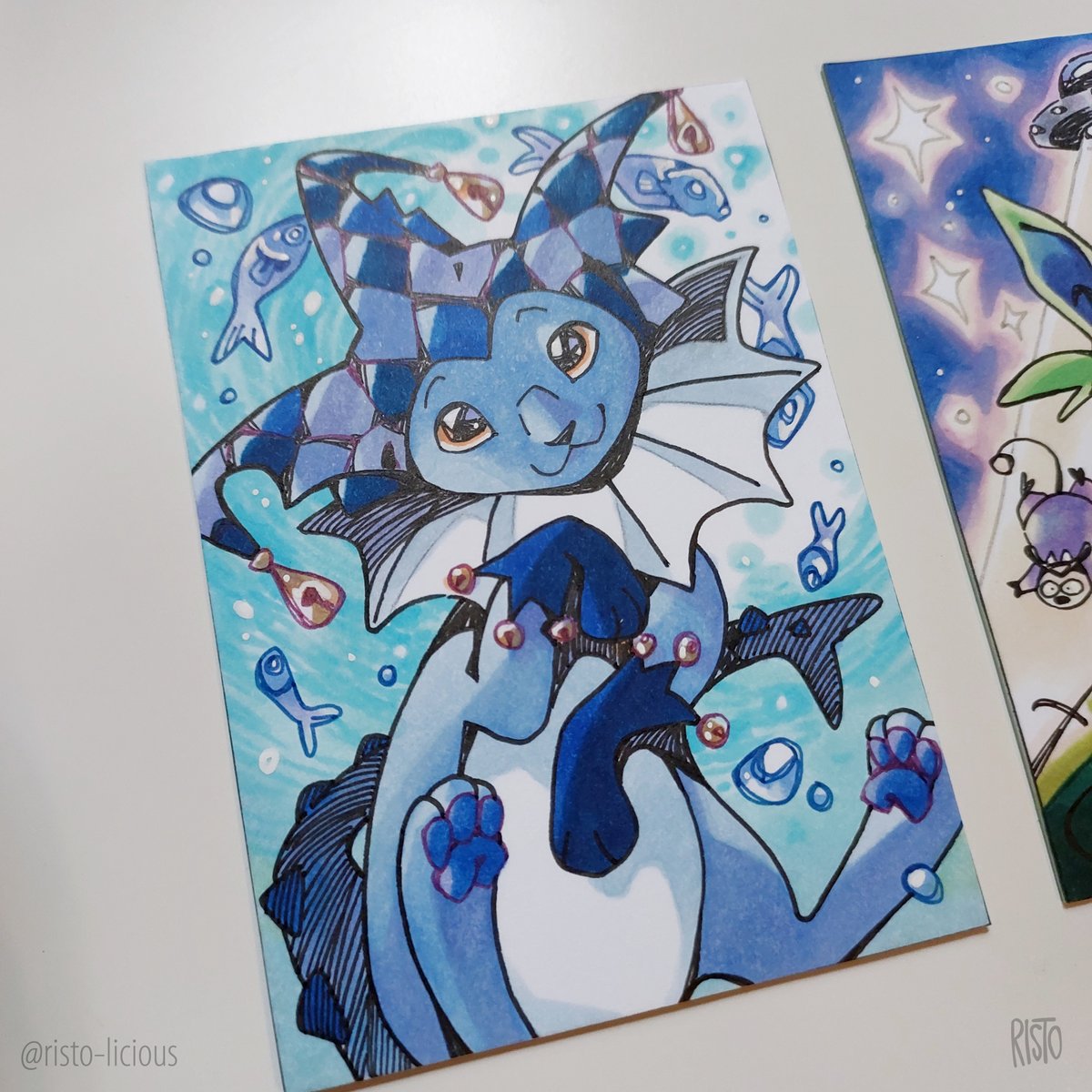 Risto_Licious's tweet image. vaporeon &amp;amp; espeon ACEO cards 🌊🛸

"aquatic jest" &amp;amp; "take me to your leader"
#pokemon