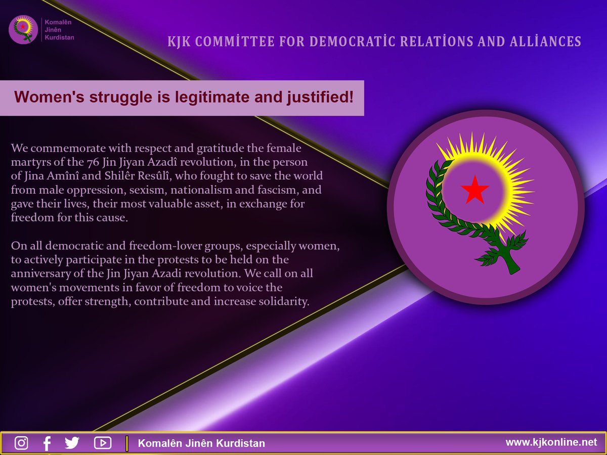 KJK calls on everyone to join the 'Jin Jiyan Azadi' actions planned for the weekend👇👇 kjkonline.net/en/nivis/763
