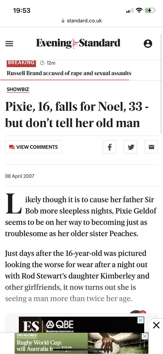 izzy_staden's tweet photo. With all the Russel Brand stuff coming out does no one remember his best mate Noel Fielding dating Pixie Geldolf when she was 16?! My brother was in her class and saw Noel go with her to get her GCSE results  🤢 https://t.co/BZGcjhini9