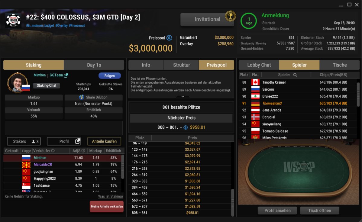 Thomastom_3's tweet photo. Ne Einzahlung machen und dafür ein 400$ Ticket bekommen? Warum nicht? Daraus 84BB Startstack für Day 2 machen? Schmeckt! Mal sehen wie weit es am Montag geht, jetzt schon ein schöner Score #WSOP https://t.co/C3Stz1iNNG