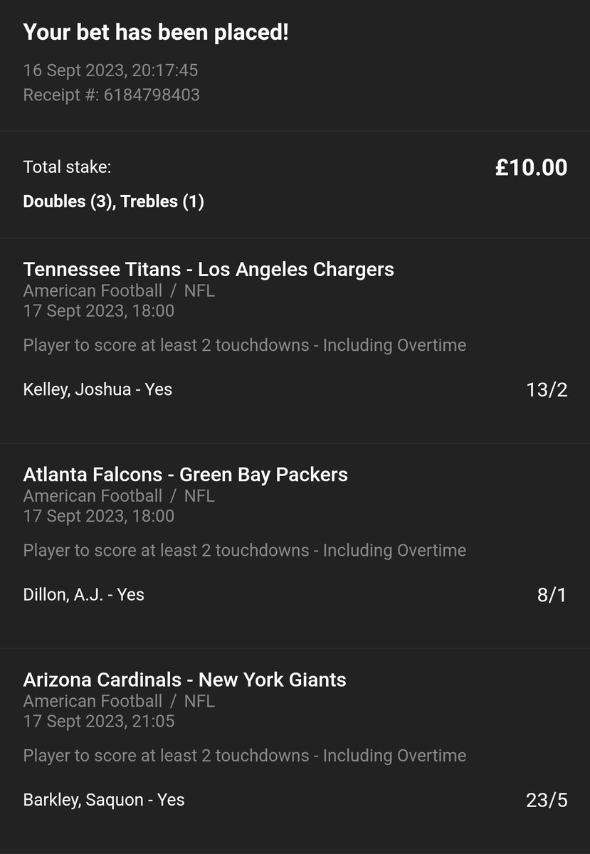 NFLuktips's tweet image. Early brace trixie on td scorers think the odds will drop #NFLUk #NFLTips #NFL