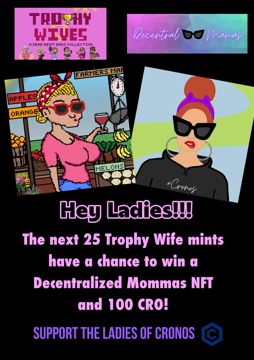 Heyyyyy Ladies! 🚨 Giveaway 🚨

Check out the hottest #Wives and #MILFs on the #CronosChain

Trophy 🏆 Wives <a href="/zolape01/">Pandalaki | $DADDY | Dead Beat Dads | BitCoin Dads</a> and Decentral Mommas <a href="/decentralmamas/">Aimy🎀</a> are 🔥

Help support the ladies of Cronos and  enter for a chance to win!

dead-beat-dads.netlify.app

#CROfam #Cronos #CRO
