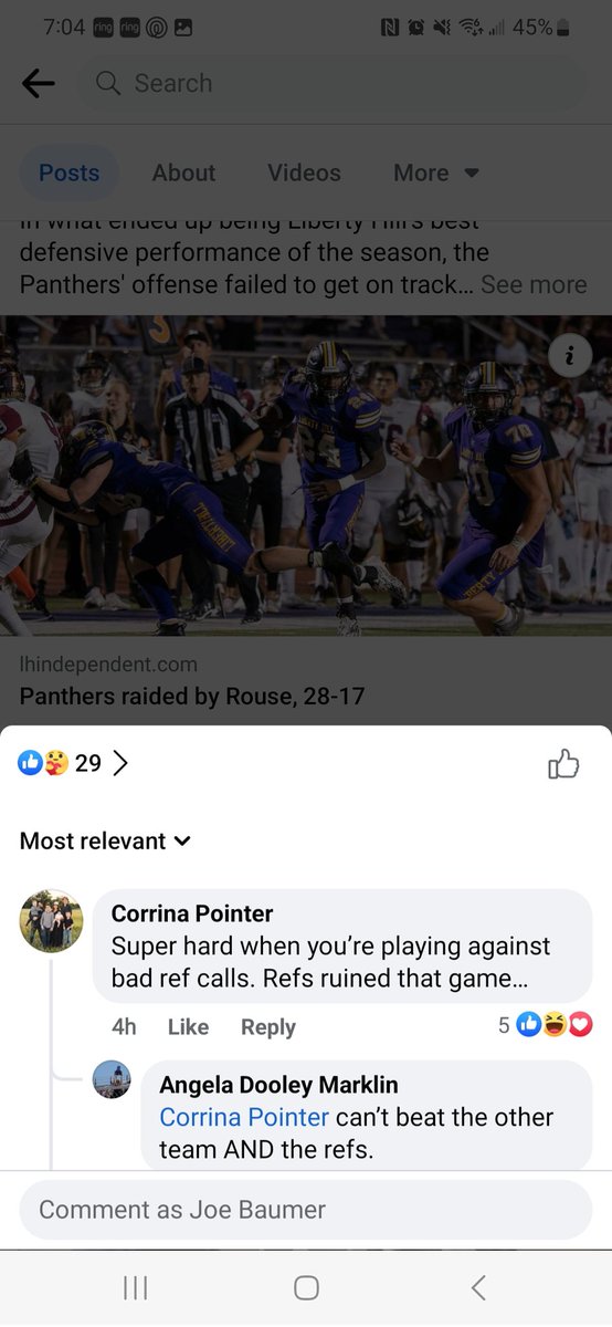 joebaumer1's tweet photo. This is hilarious...  moms complaining that their loss was because of the refs!  In fact, I'm pretty sure I heard the refs huddling before the game saying "Be careful about any bogus calls, they might make @1RoUSeFB faint!" J/K coach! https://t.co/GTp7d7tILU