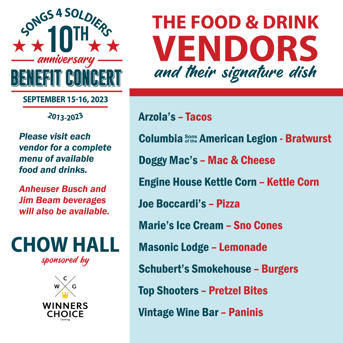 Grab a bite and a beverage at one of our amazing vendors! 🍿🍻

Then head on back to the stage for Joe Dirt &amp; the Dirty Boys! 🤘

#S4SSTL #Songs4Soldiers