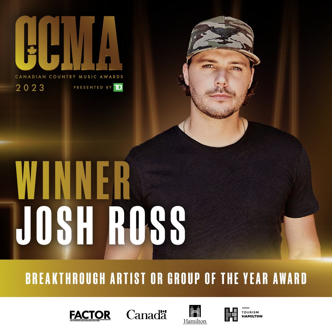 The 2023 CCMA Awards presented by @td_canada winner for Breakthrough Artist or Group of the Year Award is <a href="/musicjoshross/">JOSH ROSS</a>! Congratulations! #CCMAs #CCMAAwards