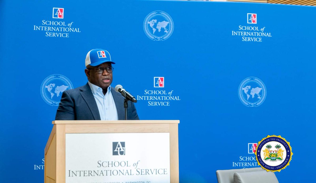FirstLadyBio's tweet photo. Class act from the man of the moment. President  Julius Maada Bio at his former university. American University School of International Service. Some are made leaders, and he was born to lead. We are very proud of your accomplishments, my love. We most grow under your leadership. https://t.co/Xeb7fOzjox