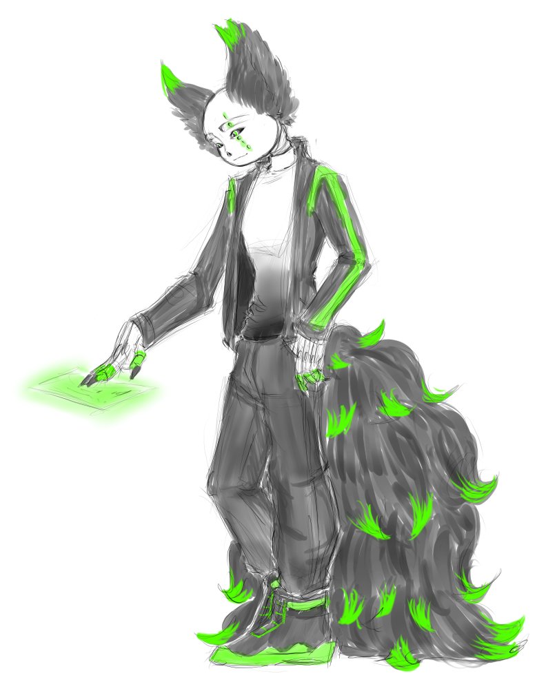 GenniiDrominda's tweet photo. Clk and Sitka decided to go out and get into shenanigans on Gyftmas. He was told to 'dress hawt'.. He's still not sure if he did it, but he does dig the fit. #Clkthewolfskeleton #MultitudeAU #mansdolovehisneon https://t.co/lNBFPlIVwz