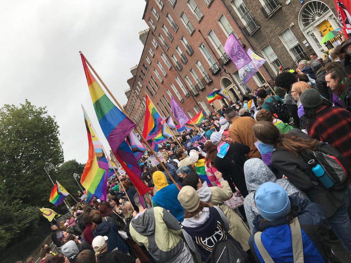 OisinWall's tweet photo. It was great to see how many people came out in the rain to show Posie Parker’s embarrassingly small mob of fascists that Ireland does not want their hate. #TERFsOut https://t.co/4Ij05OgHpI