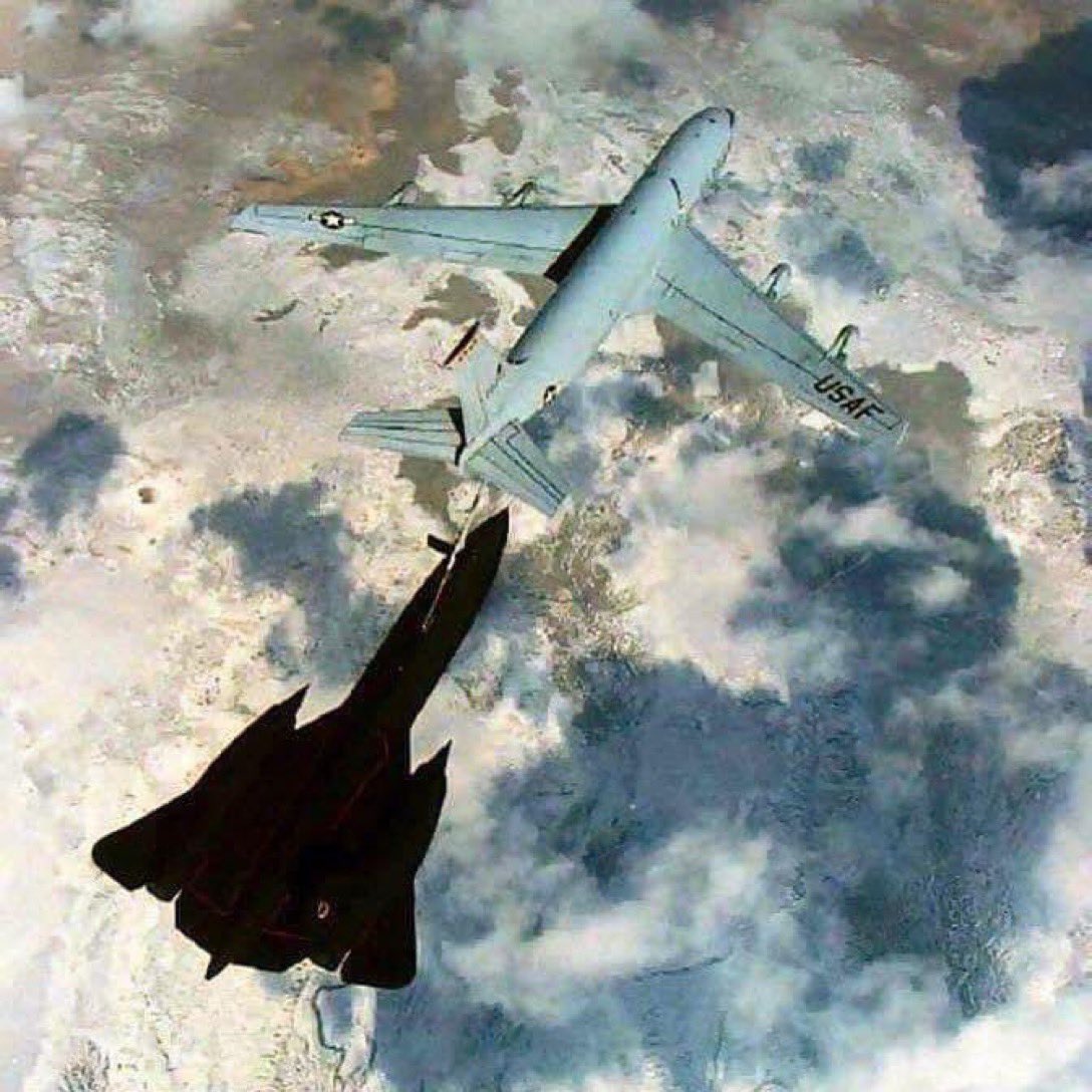 Habubrats71's tweet photo. Communication between the SR 71 and the KC 135Q had to be secure. The enemy would listen in vain, trying to find their location and their next rendezvous with a tanker￼. The RSO had a Modulator/ demodulator modem control panel￼. He used a five-digit￼ code that he punched to secure communications￼. The KC 135Q, which is equipped with the same UHF radio and has the correct mission code and address number, could receive the SR 71 range as well. There was an interconnected phone that the crewmembers of both the SR 71 and the KC 135Q could talk to each other during this refueling time.

￼￼ The tankers were always a welcome sight to the SR 71 crew.  After a while, the cockpit would get a little warm. After refueling, the cockpit was noticeably cooler. Tankers could give life-saving information to the crewmembers by being able to look at the airplane and noticing if something was Wrong (Engine on fire, yes, that happened) ￼with the airplane. Thank you to all KC 135 pilots and crewmembers for helping keep the SR 71 going all those years￼￼￼￼. 
Written by Linda Sheffield Miller