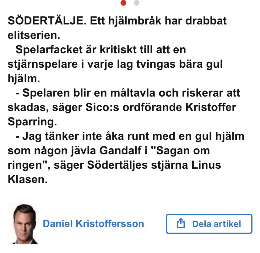 Stark ingresstobak från 2009.

Lagets stjärna måste ha gul hjälm. Disco som hockeyreporter. Klasen med en av de vingligare liknelserna man hört.