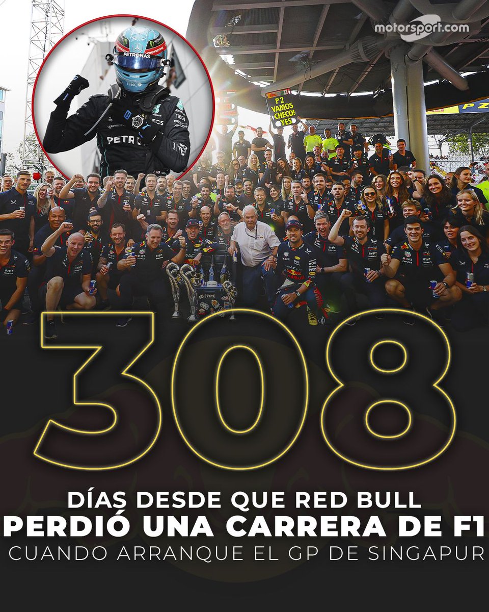 Se cumplen 308 días desde que alguien superó a Red Bull para ganar una carrera 🤯⁠

¿Veremos caer hoy esta racha?

#Verstappen #redBull #Perez #SingaporeGP🇸🇬 #F1 #F12023.