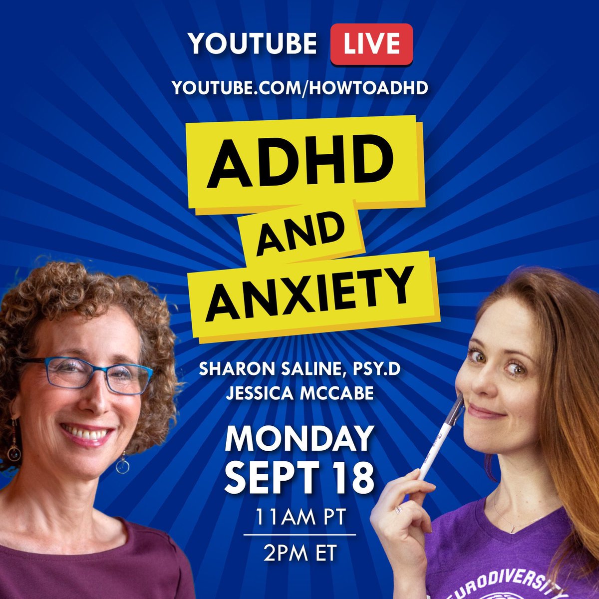 HowtoADHD's tweet photo. Hello Brains! I’m REALLY excited for this livestream. Dr. Sharon Saline is THE expert on #ADHD &amp; #Anxiety and she’s offered to come answer YOUR questions about it! Hope to see you there! https://t.co/ryK8rgWUfp
