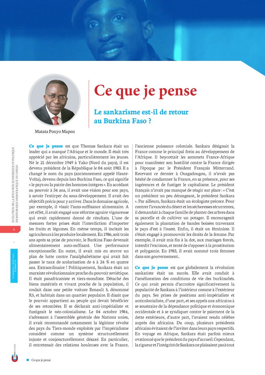 Mapon_Matata's tweet photo. Ma tribune publiée en ce début du mois de septembre s’interroge si le sankarisme est de retour au Burkina Faso avec l’accession au pouvoir du capitaine Ibrahim Traoré. A voir de près, le nouveau président du Burkina est un réformateur sankariste très engagé. Bonne chance à lui. https://t.co/CwaIiPQTr8
