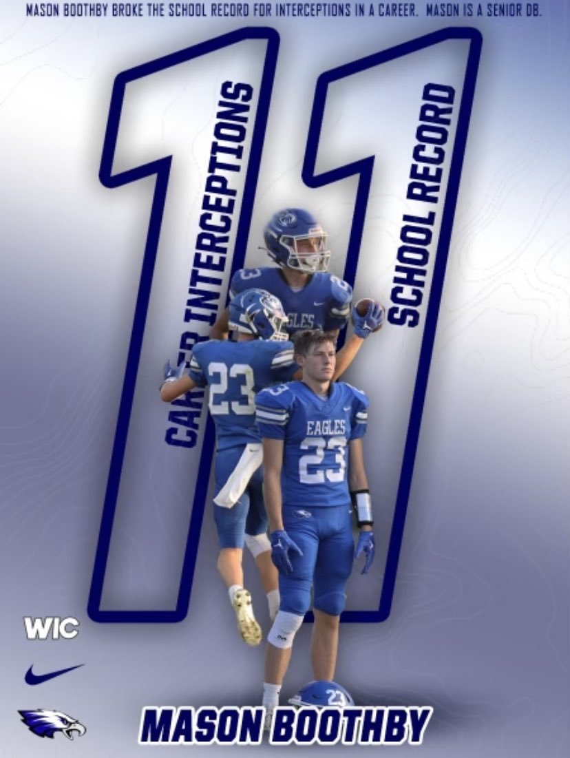 Underwood Football (@u_eaglefootball) on Twitter photo With his pick 6 in the 3rd quarter of last nightβs win, <a href="/boothby_mason/">Mason_Boothby</a> became the career leader in interceptions! Congrats, Mason! With his pick 6 in the 3rd quarter of last nightβs win, <a href="/boothby_mason/">Mason_Boothby</a> became the career leader in interceptions! Congrats, Mason!