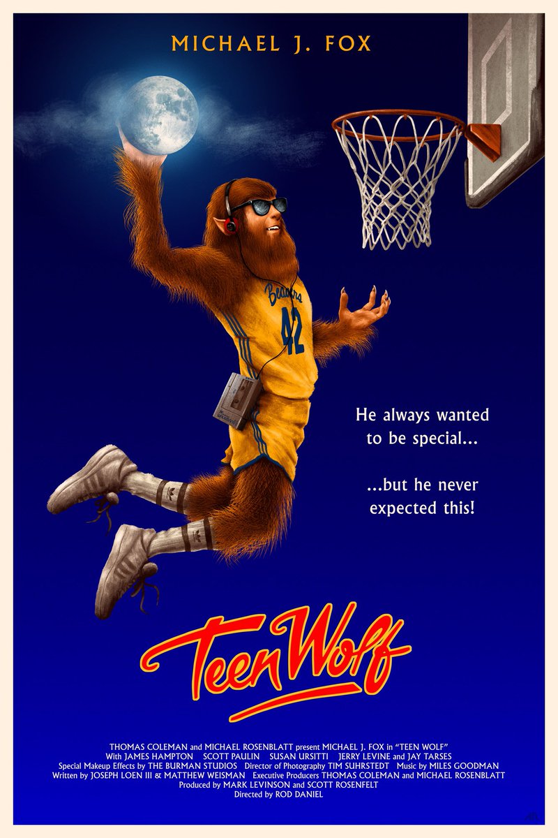 adamrabalais's tweet image. I think I probably saw the Teen Wolf Saturday Morning cartoon before I ever saw the movie, but this is the vibe I took from both of them. 

“Teen Wolf” for @HeroComplexArt ’s “Back to School” show. Now available.

hcgart.com/collections/ba…

#teenwolf #80s #80smovies #michaeljfox