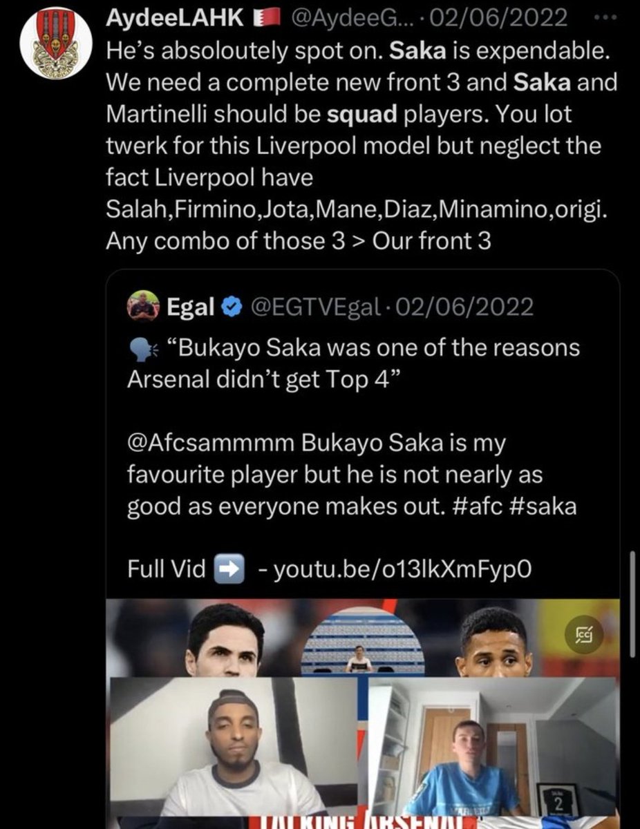 @AydeeGunner So if Saka and Martinelli were expendable in early 2022 and are now great, how is that Emery's success?