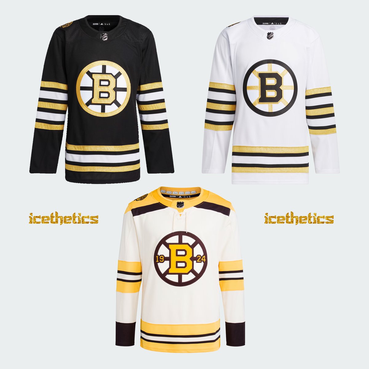 And they’ve leaked—here are the #NHLBruins new 100th anniversary uniforms for 2023-24. Images from the adidas website. Looks like they jumped the gun a bit. Official reveal just over an hour away.