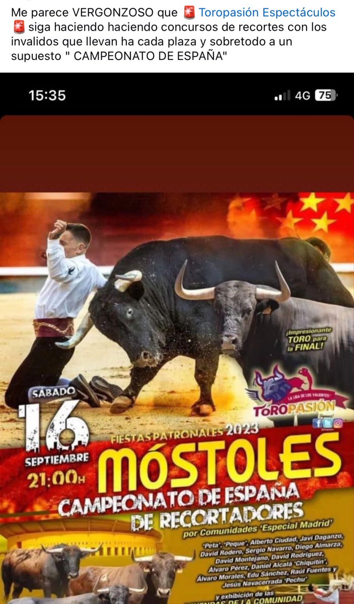 Me parece VERGONZOSO que 🚨<a href="/toropasion/">Toropasión</a> 🚨siga haciendo haciendo concursos de recortes con los invalidos que llevan ha cada plaza y sobretodo a un supuesto " CAMPEONATO DE ESPAÑA"